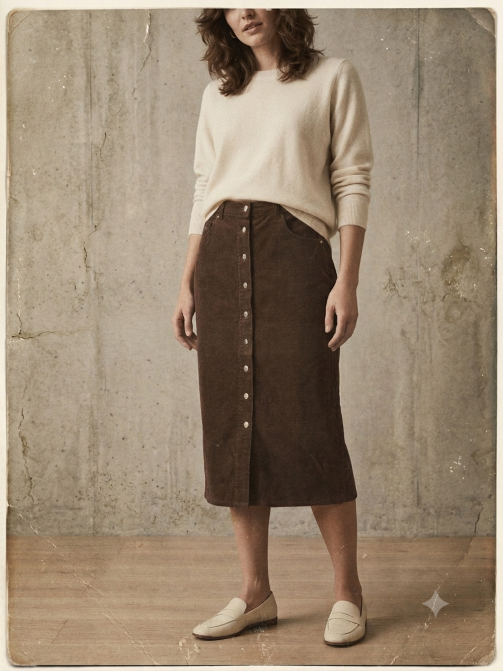 Vintage Gloria Vanderbilt Brown Corduroy Button Front Pencil Midi Skirt Women 12